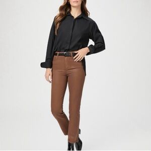 PAIGE Women’s Cindy Cognac Luxe Coating High-Rise Straight-Fit Jeans / Size 34